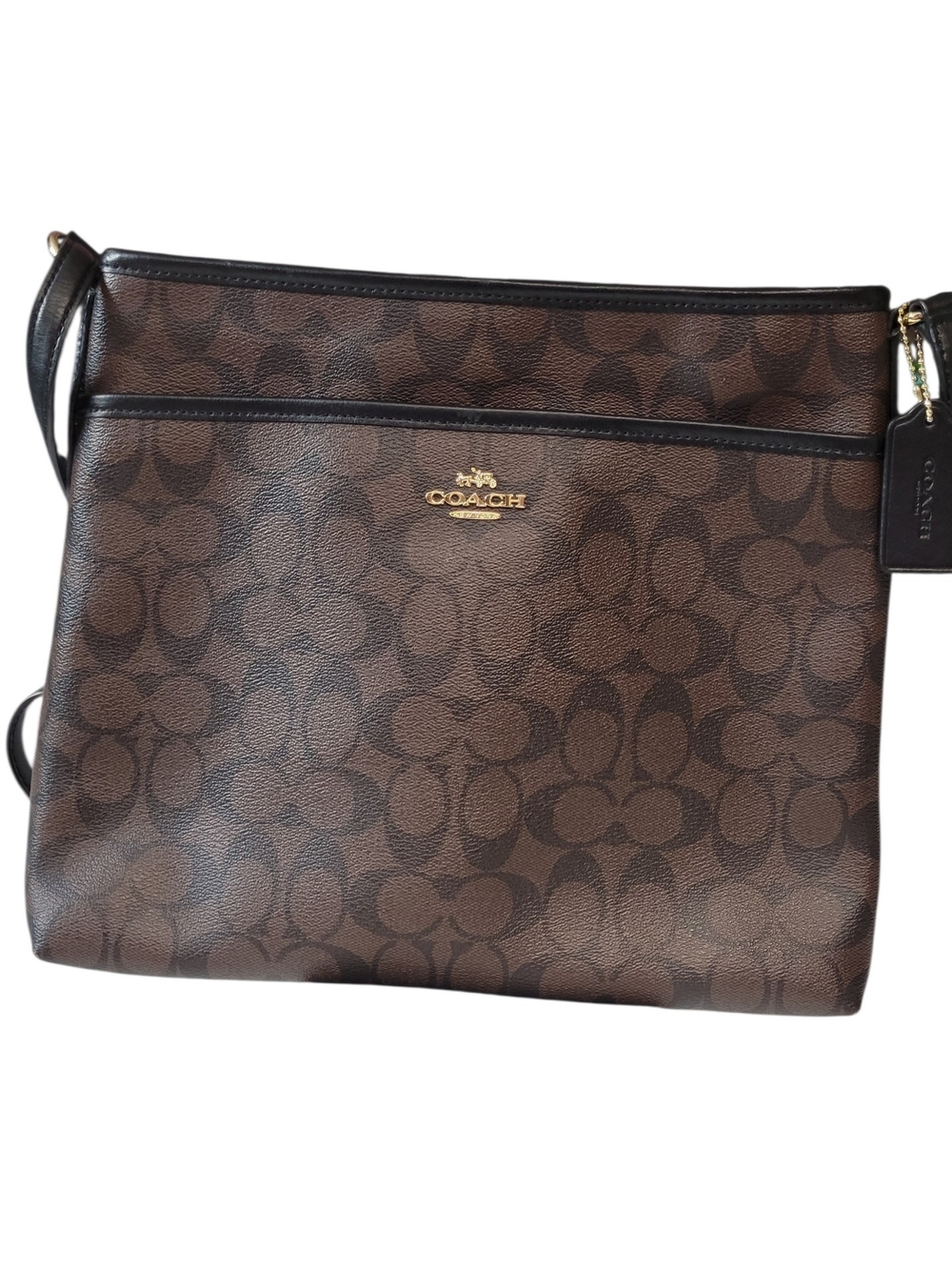 Coach Brown Signature Logo Crossbody with Black Trim